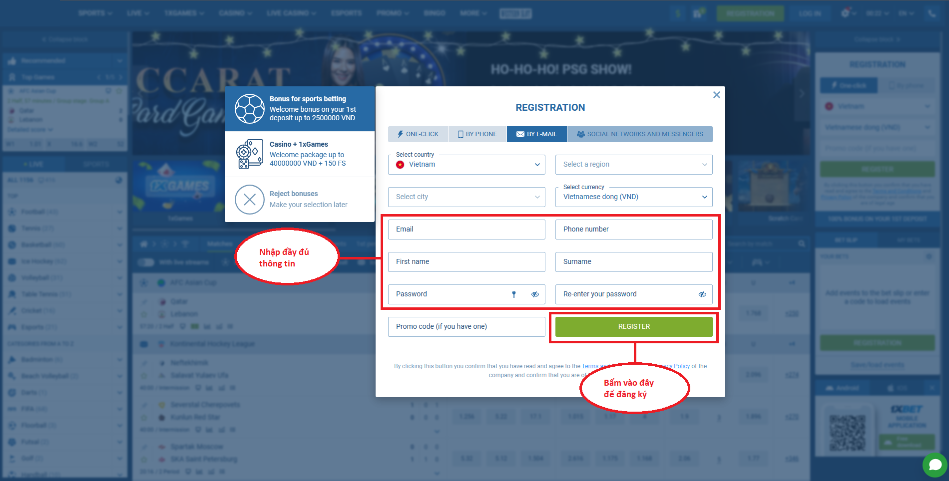 Hoàn tất đăng ký tại sòng bạc Việt Nam