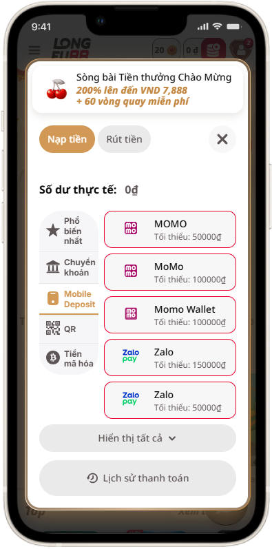 HưCác phương thức nạp tiền nhanh chóng tại casino Long Fu 88