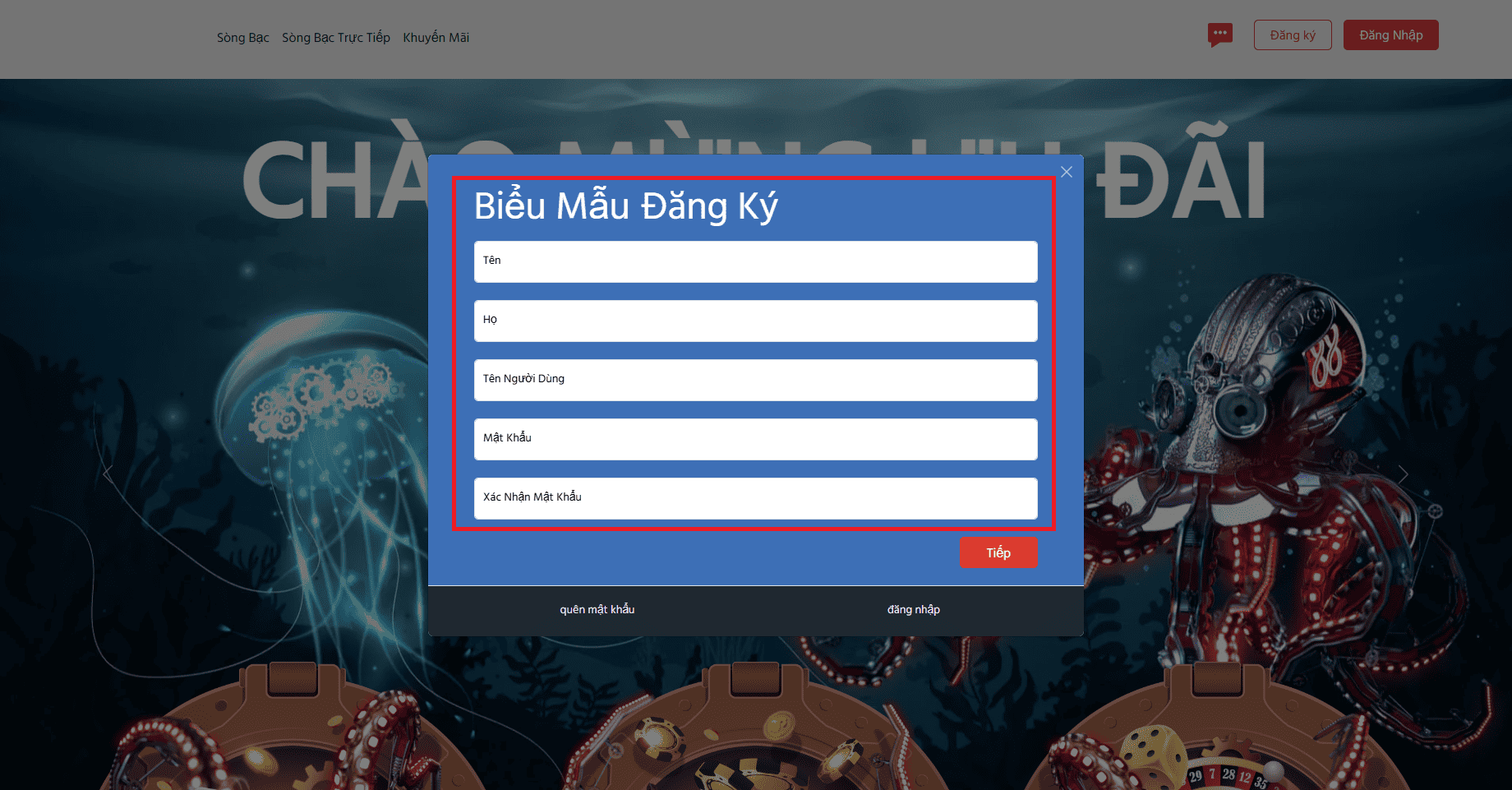 Mẫu đơn giản 88OC để đăng ký tài khoản