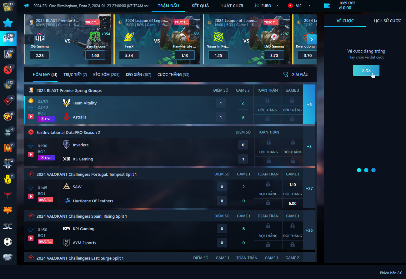 Đặt cược nhanh vào eSports Đặt cược nhanh vào eSports