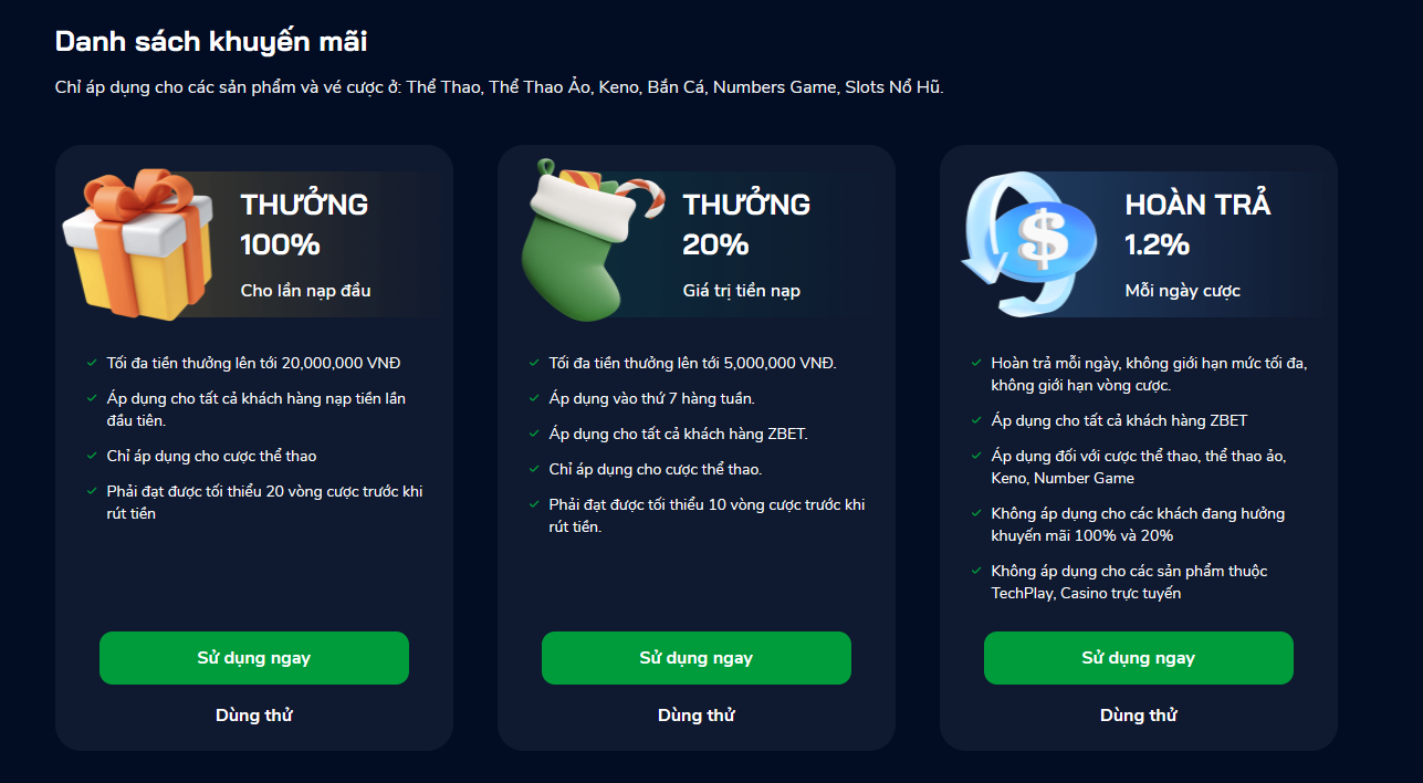 Tiền thưởng dành cho mọi người chơi ZBet Tiền thưởng dành cho mọi người chơi ZBet